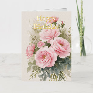 Persoonlijke Felgekleurde Roze Rozen Verjaardag Folie Wenskaart