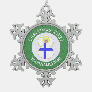 Persoonlijke Finse engel kerst vlag Tin Sneeuwvlok Ornament