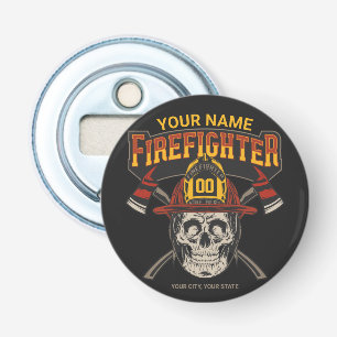 Persoonlijke Fireman Skull Helmet Ax Firefighter Button Flesopener