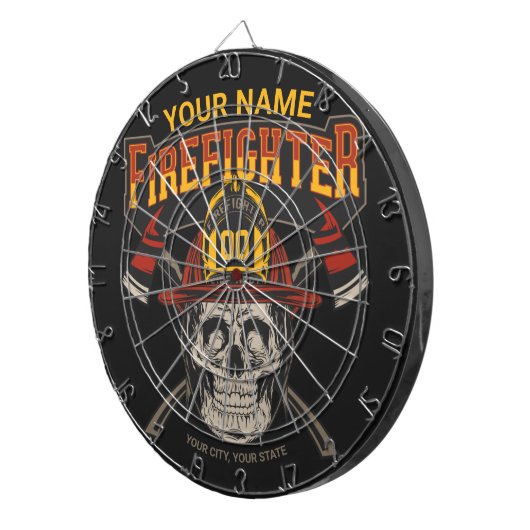 Persoonlijke Fireman Skull Helmet Ax Firefighter Dartbord (Voorkant Rechts)