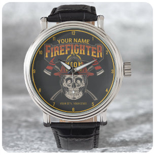 Persoonlijke Fireman Skull Helmet Ax Firefighter Horloge