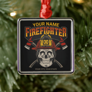 Persoonlijke Fireman Skull Helmet Ax Firefighter Metalen Ornament