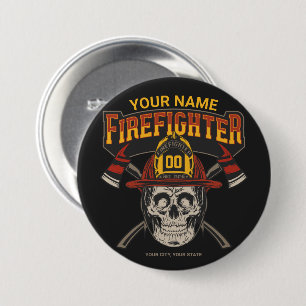 Persoonlijke Fireman Skull Helmet Ax Firefighter  Ronde Button 7,6 Cm