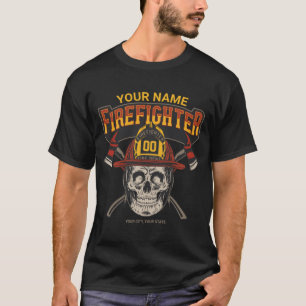 Persoonlijke Fireman Skull Helmet Ax Firefighter T-shirt