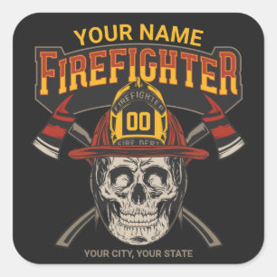 Persoonlijke Fireman Skull Helmet Ax Firefighter Vierkante Sticker