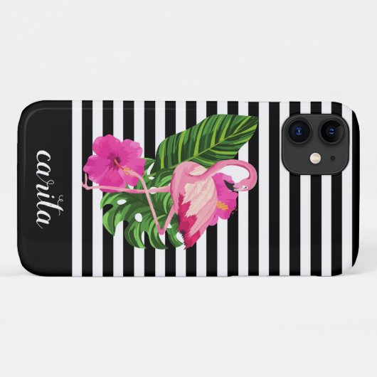 Persoonlijke Flamingo Striped iPhone Case (Achterkant (horizontaal))