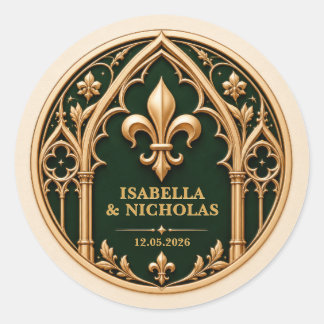 Persoonlijke Fleur de Lis Gotische Huwelijk Ronde Sticker