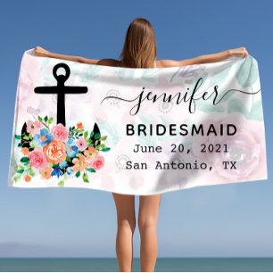Persoonlijke Floral Anchor Bachelorette Bridesmaid Strandlaken