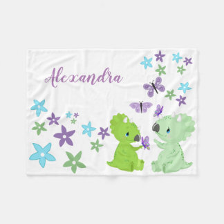 Persoonlijke Floral Baby Dinosaur Friends Fleece Deken