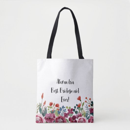 Persoonlijke Floral Best Bridesmaid Ever Canvas ta Draagtas (Voorkant)