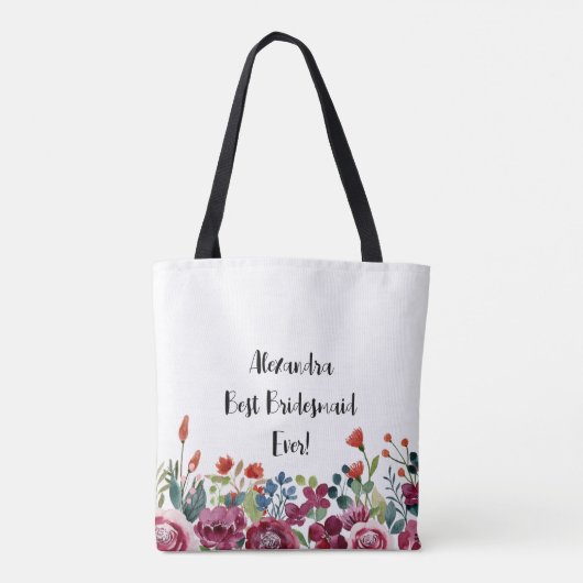 Persoonlijke Floral Best Bridesmaid Ever Canvas ta Draagtas (Achterkant)