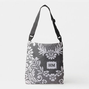 Persoonlijke Floral Lace B&W-Canvas tas