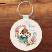 Persoonlijke Floral moeder en dochter zoon Sleutelhanger (Voorkant)