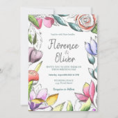 Persoonlijke Floral Outlining Wedding Invitation Kaart (Voorkant)