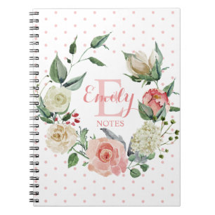 Persoonlijke Floral roze roze roze meisjesmonogram Notitieboek