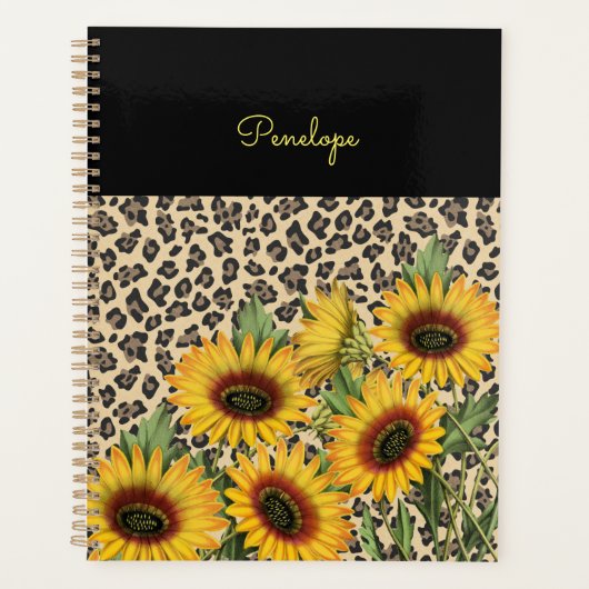 Persoonlijke Floral Sunflower Leopard Planner (Voorkant)