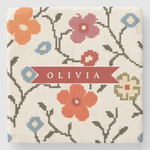 Persoonlijke Folk Scandi Boho Vintage Bloemmotief Stenen Onderzetter
