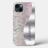 Persoonlijke Fonkelende Roze Diamanten Tijgerstrep Case-Mate iPhone Case (Achterkant)