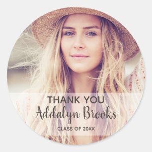 Persoonlijke foto afstudeer bedankje ronde sticker