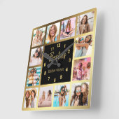 Persoonlijke foto Collage Besties Gold Black Vierkante Klok (Hoek)
