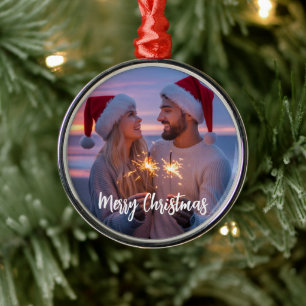 Persoonlijke foto en tekst kerst 2025 op maat metalen ornament