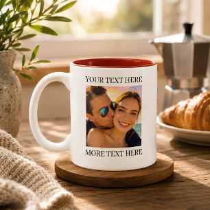 Persoonlijke foto en tekst tweekleurige koffiemok