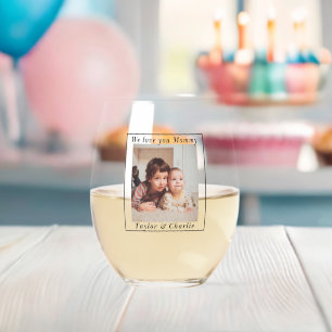 Persoonlijke foto en tekst wijnglas zonder voet