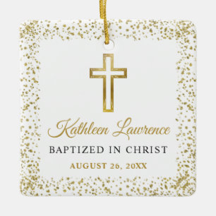 Persoonlijke foto Gold Glitter Cross Girl Baptisme Keramisch Ornament