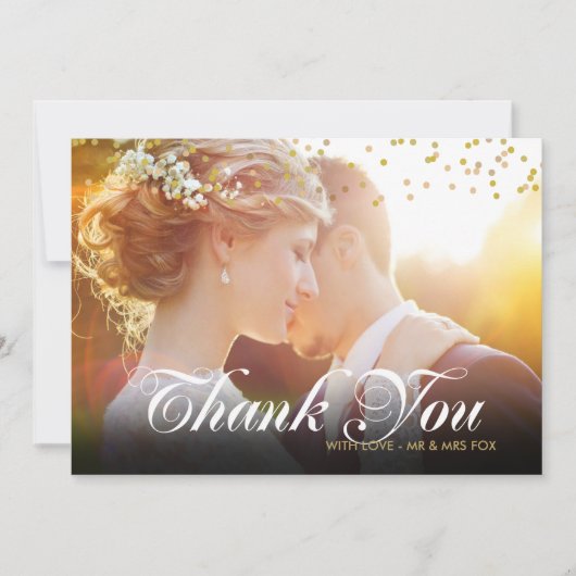 Persoonlijke foto gouden confetti script bedankt (Voorkant)