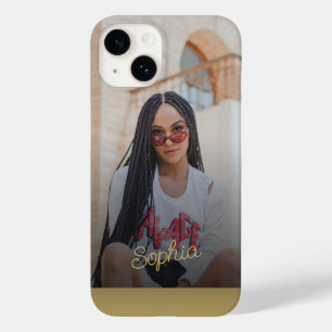 Persoonlijke foto gouden handtekening naam script Case-Mate iPhone 14 hoesje