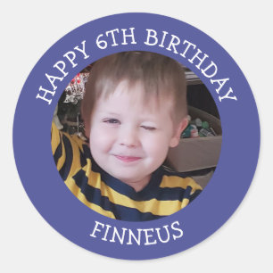 Persoonlijke foto, leeftijd en naam van de verjaar ronde sticker
