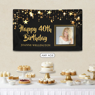 Persoonlijke foto met zwarte gouden sterren voor 4 spandoek
