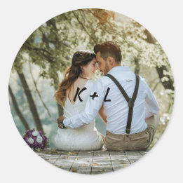 Persoonlijke foto Monogram Weddenschap Ronde Sticker