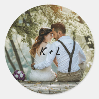 Persoonlijke foto Monogram Weddenschap Ronde Sticker