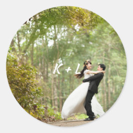 Persoonlijke foto Monogram Weddenschap Ronde Sticker