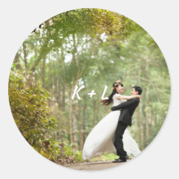 Persoonlijke foto Monogram Weddenschap Ronde Sticker