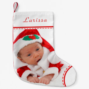 Persoonlijke foto Naam White red Trim Kerstmis Kleine Kerstsok