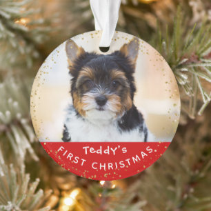 Persoonlijke foto Pet Dog Puppy Holiday Red Gold Ornament