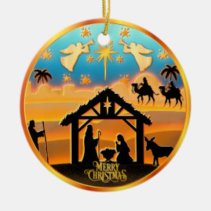 Persoonlijke foto "Prettig kerstfeest" Kerststal Keramisch Ornament