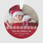 Persoonlijke foto Rode Witte baby's eerste Kerstmi Ornament (voorkant)