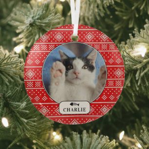 Persoonlijke foto van Cat Fish Red Snowflake Pet Glas Ornament