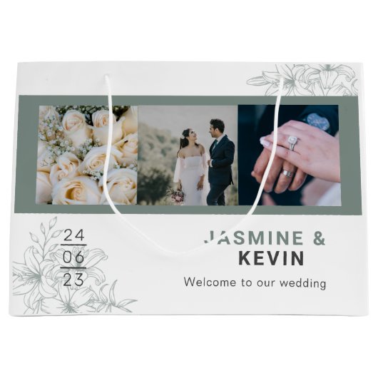 Persoonlijke foto van het witte esthetische huweli groot cadeauzakje (Voorkant)