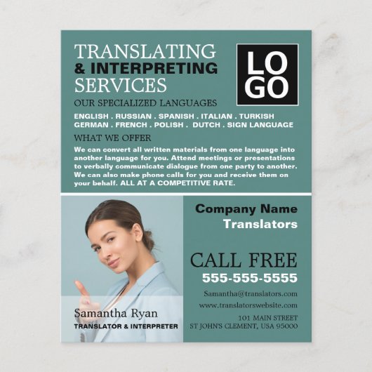 Persoonlijke foto, vertaler en tolk flyer (Voorkant)