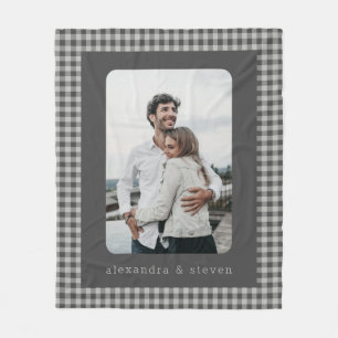 Persoonlijke foto zwart en grijs Gingham Pset Fleece Deken