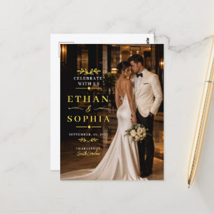 Persoonlijke Fotobruiloft Welkom Elegant Goud Briefkaart
