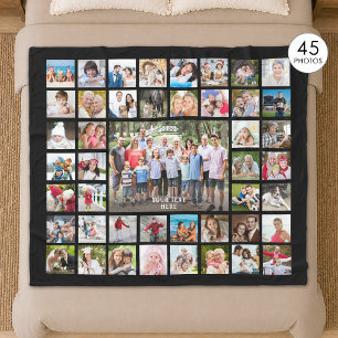 Persoonlijke fotocollage 45 foto's zwart fleece deken