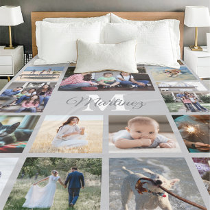 Persoonlijke Fotocollage Modern Grijs en Wit Fleece Deken