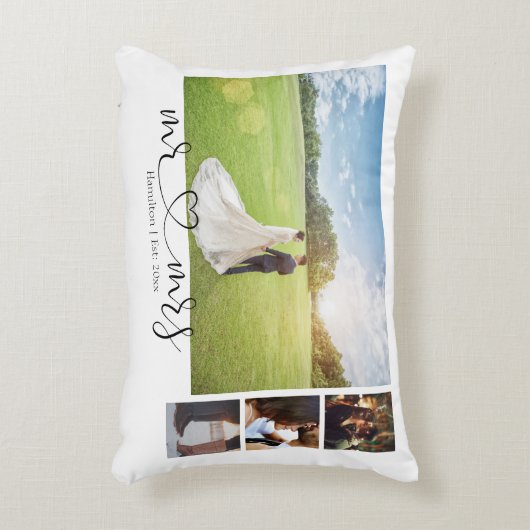 Persoonlijke Fotocollage Mr en Mrs Hart Accent Kussen (Voorkant(Verticaal))