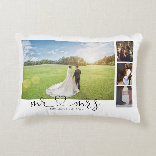 Persoonlijke Fotocollage Mr en Mrs Hart Accent Kussen (Achterkant)
