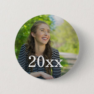 Persoonlijke fotoknop met jaar ronde button 5,7 cm